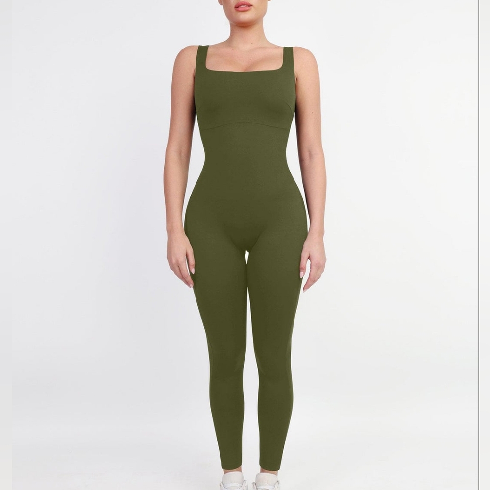 POPILUSH Shapewear Square Neck Thigh Slimming Workout Jumpsuit